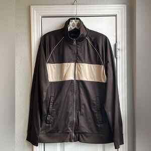 Banana Republic Men’s Full Zip Track Jacket Dark Brown Tan Stripe Size Large
